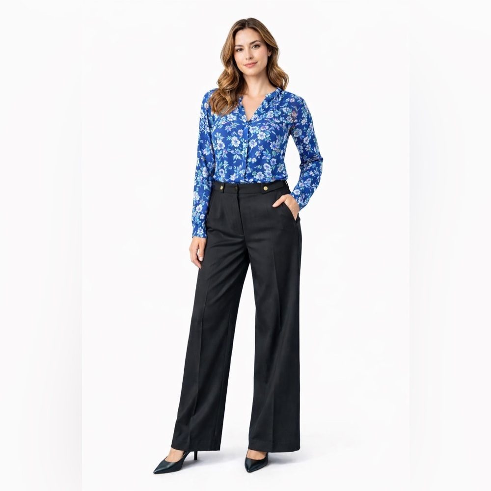 LOFT Black Wide Leg Dress Pants Size 10 Julie High Rise Trousers Side zipper